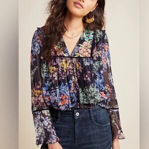 Vineet Bahl frim Anthropologie Vivienne Embroidered Blouse Size XS